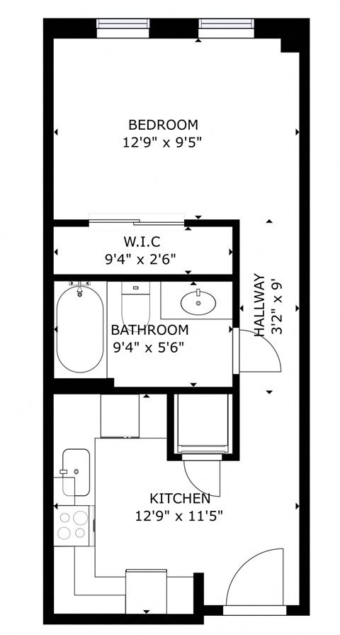 a floor plan of a small house with a bathroom and a bedroom